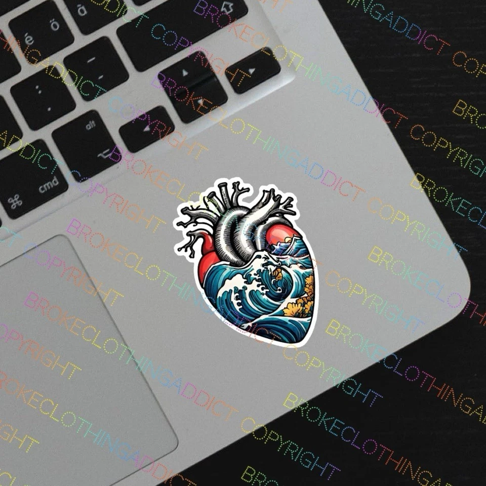 Pegatina de vinilo para botella de agua de enfermera médica playa ondas cardíacas anatómicas Foto 4 de 4