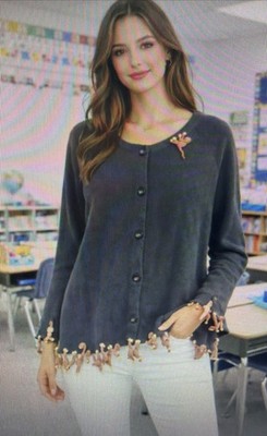 Michael Simon New York XL Swinging MONKEYS Black Button Front Cardigan Sweater