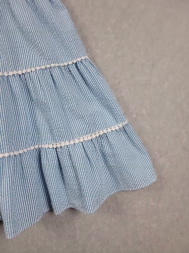 Peaches'n Cream Blue Seersucker Striped Crochet Tiered Tank Dress Girls 3T? - Picture 4 of 9