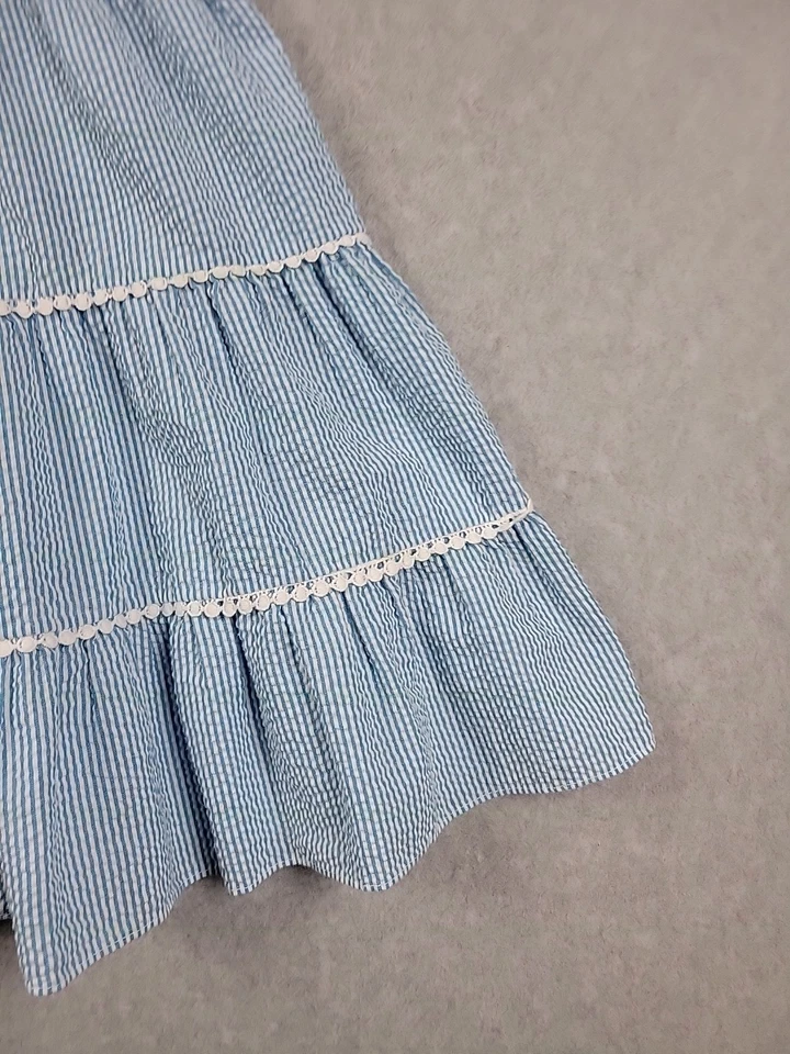 Peaches'n Cream Blue Seersucker Striped Crochet Tiered Tank Dress Girls 3T? - Image 4 of 4