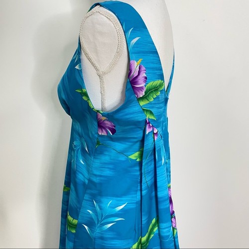 Hilo Hattie’s Hawaii 70er Vintage Gr. 8 blau Blumen Hibiskus Schleppe Maxikleid - Bild 7 von 14