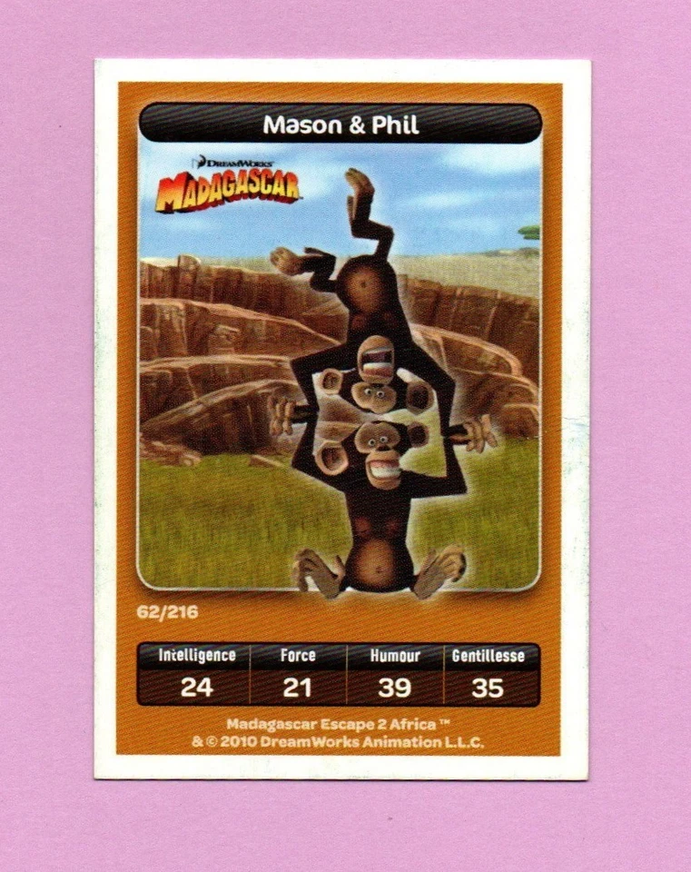 Carte Carrefour Dreamworks n° 62/216 - Mason & Phil, série Madagascar - Photo 1/2