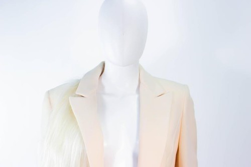 FAUSTO PUGLISI  Silk Cream & White Goat Hair Blazer Size 46 - Picture 8 of 9