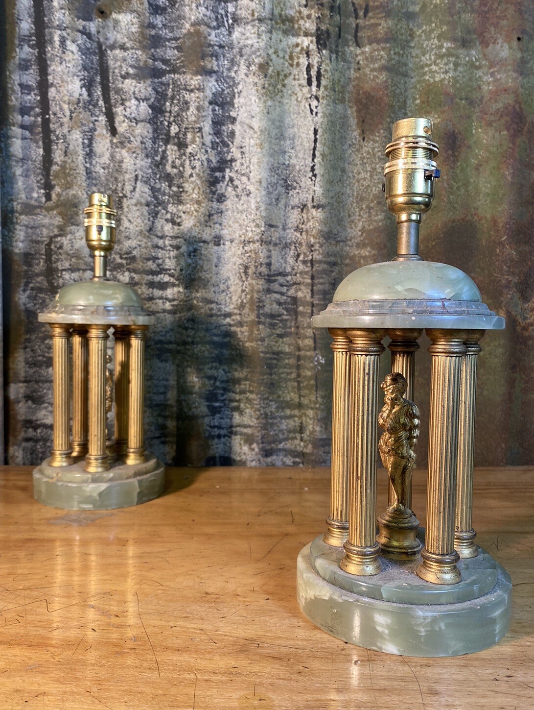 Antique Onyx Brass Tolos Pair Table Lamps eBay