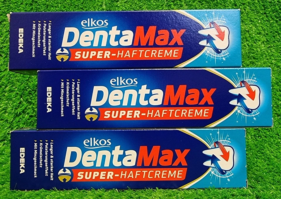 (64,44€/kg) 3x Elkos DentaMax Super Haftcreme 75g Maxitube Minzgeschmack Versa0€