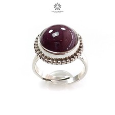 8.15gms Red Ruby Gemstone Round 925 Sterling Silver Bezel Set Adjustable Ring