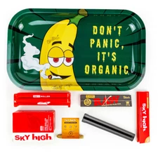 Metal Rolling Tray Banana Combo Bundle Kit RAW, SKY HIGH Gift Pack Set #14 King