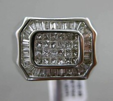 ESTATE LARGE 1CT PRINCESS  BAGUETTE DIAMOND 14KT WHITE GOLD HEXAGON MENS RING