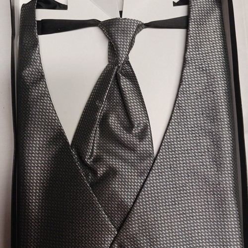 Pronto Uomo Vest Waistcoat Mens Lg Black Silver Geometric Neck Tie and Bow Tie - Picture 6 of 11