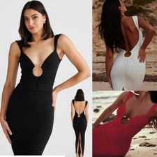 Women's Sexy Long Dresses V-Neck Backless Dress Super Slim Fit Sleeveless Dress