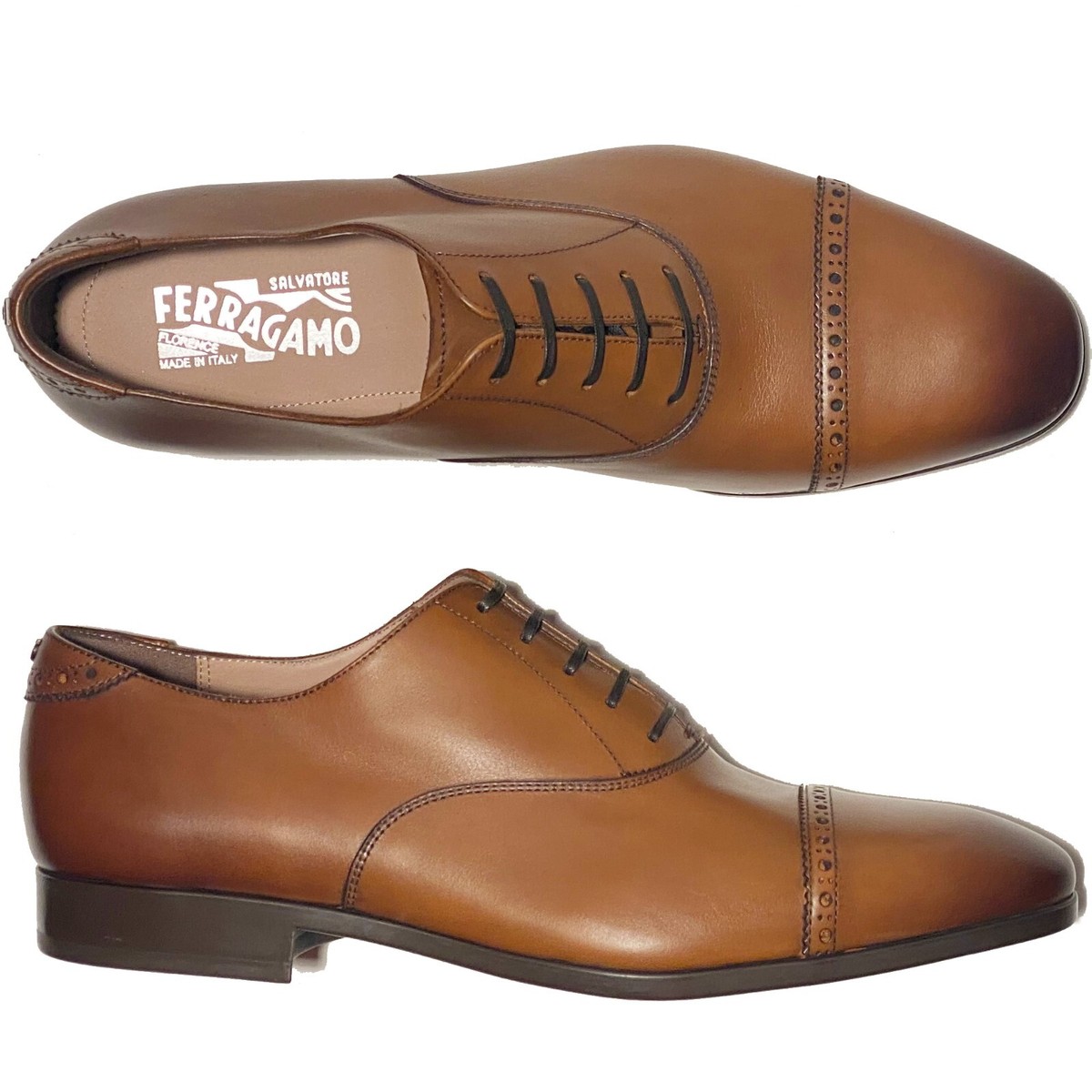 Salvatore Ferragamo Boston Cap Toe Oxford (Men) size 9.5 brown Italian leather Ferragamo Men main image 2
