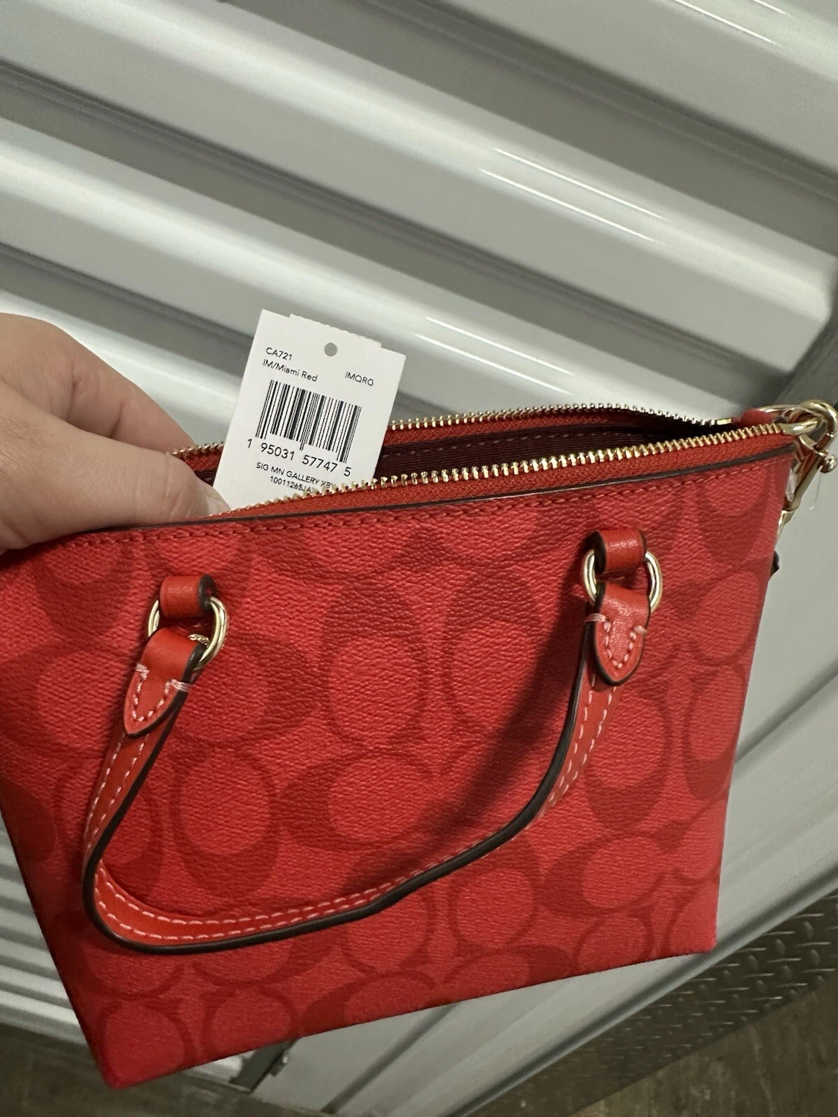 Borsa a tracolla Coach Ca721 Mini Gallery nuova con etichette in tela e pelle firmata Miami rossa