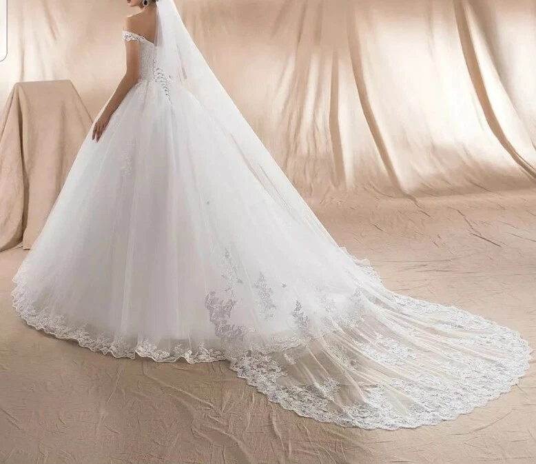 Elfenbein Brautkleid Trägerlos aus Spitze & Tüll | Prinzessinnen-Ballkleid - Bild 2 von 4