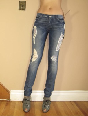 FLAW 7 For All Mankind Roxanne Skinny Womens Jeans Liberty Adara Distress 27 $22