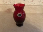 Vintage Anchor Hocking Royal Red Ruby glass flower vase 6.5 inches tall .