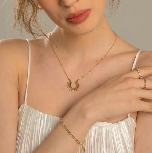 Gold Spiked Sun Ray Necklace - Celestial Pendant - Minimalist Design - Elegant - Picture 6 of 8