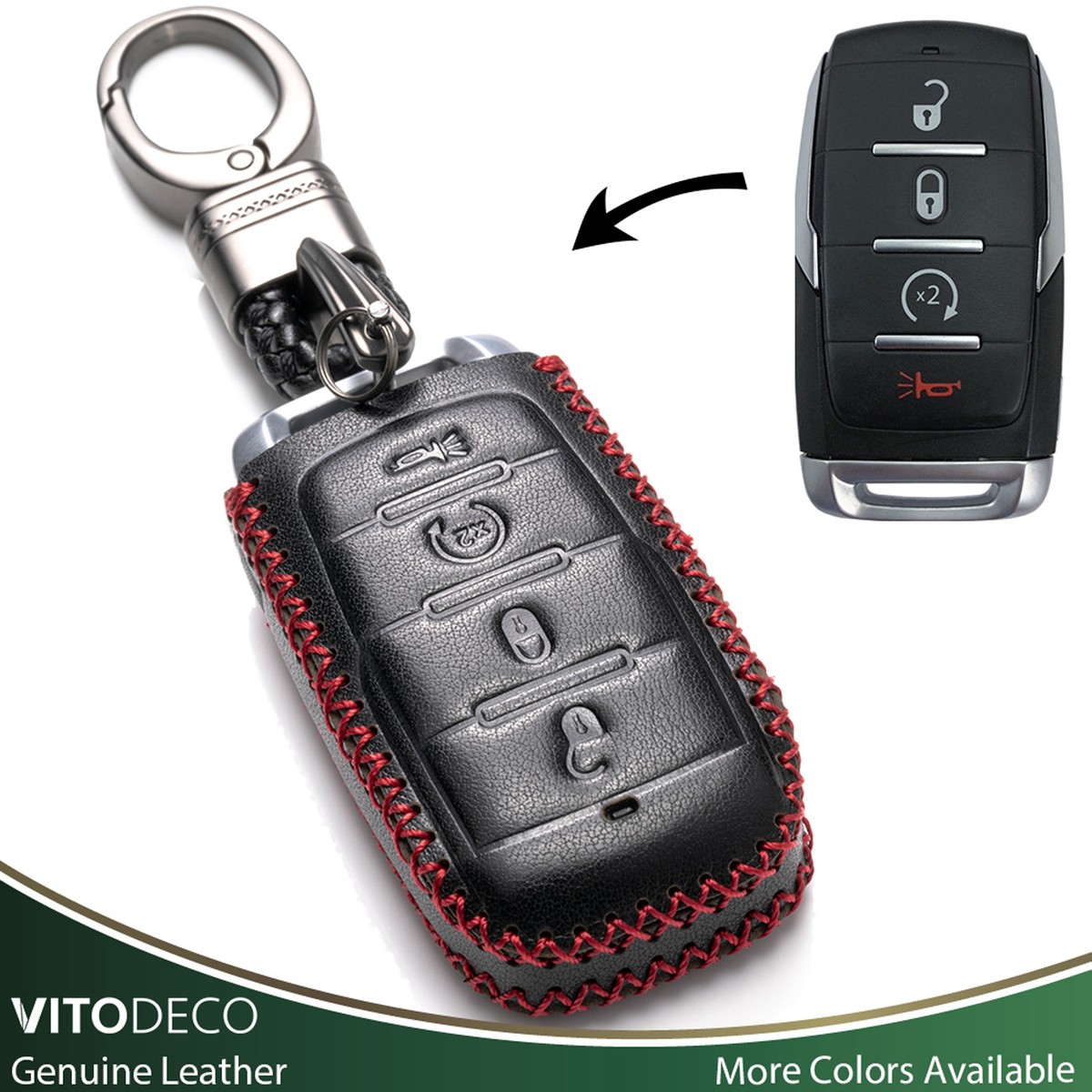 Vitodeco 4-Button Leather Smart Key Fob Case Protector for 2019 2026 RAM  1500