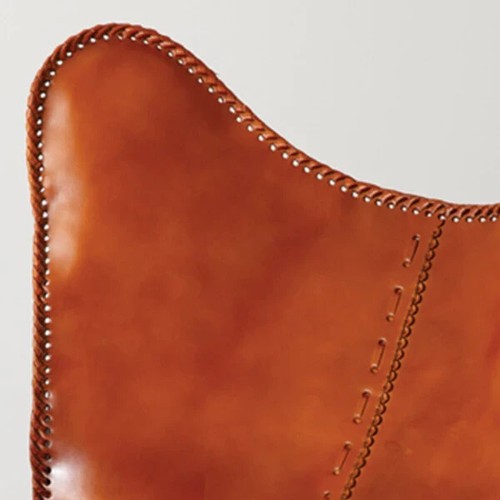 Chair Butterfly Brown Leather Handmade Home VintageBrown Lounge Relax With Stand - 第 7/8 張圖片