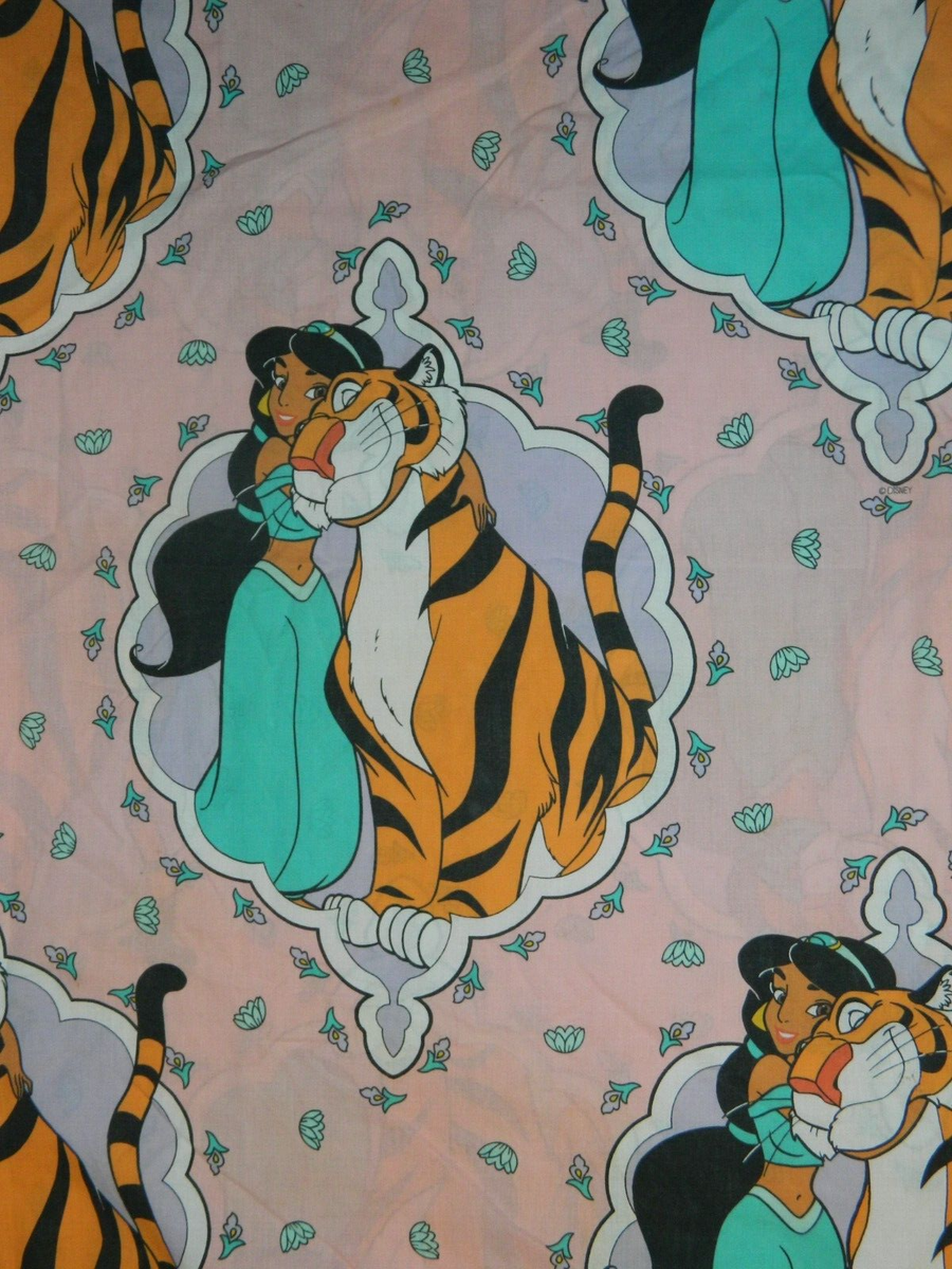 VTG Vintage Disney Aladdin Jasmine with Rajah Twin Flat Bed Sheet 