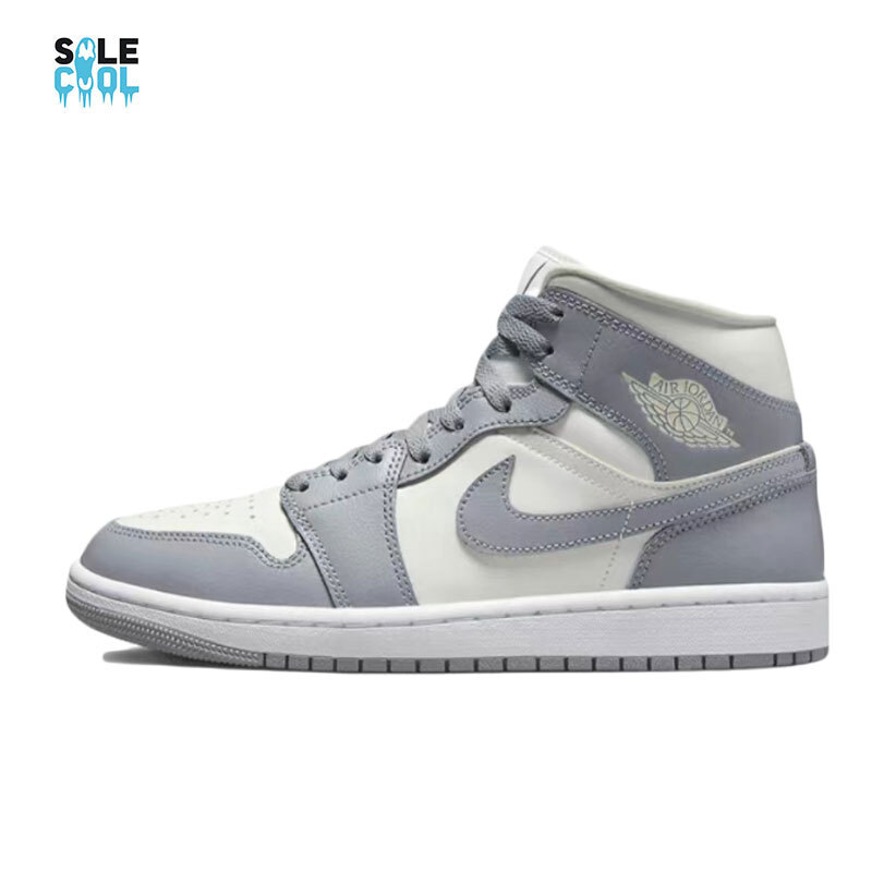 Nike Women's Air Jordan 1 AJ1 Mid Stealth Sail Grey White Nike Women's Air Jordan 1 AJ1 Mid Stealth Sail Grey White