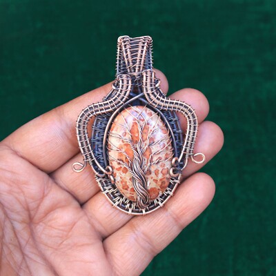 Tree Pendant Asteroid Jasper Gemstone Copper Wire Wrap Jewelry For Gift NK596