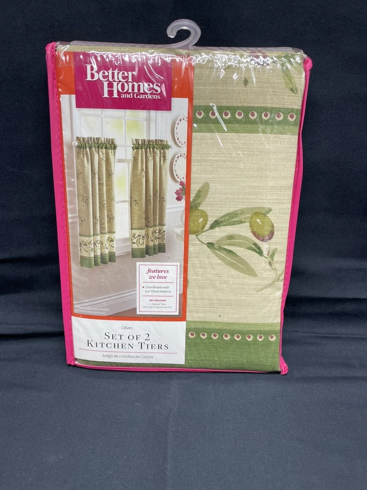 Vintage Better Homes and Gardens Conjunto de 2 Camadas de Cozinha Olive Valance 60x36” Novo - Imagem 2 de 3