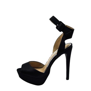 Qupid Avalon-187 Black Satin Women's Peep Toe Ankle Strap Heel | eBay