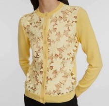  1890 Oscar De La Renta Women's Yellow Wool Lace Cardigan Sweater Size M