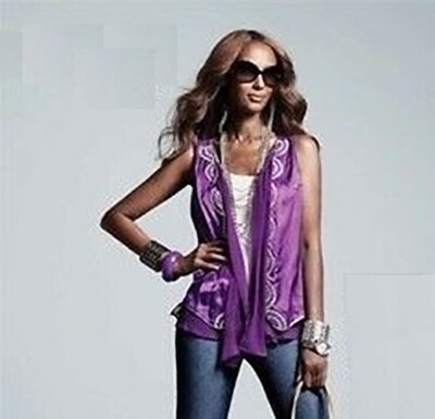 NWT IMAN GLOBAL CHIC UNIVERSAL GLAM PURPLE EMBELLISHED BEADED VEST - LADIES L