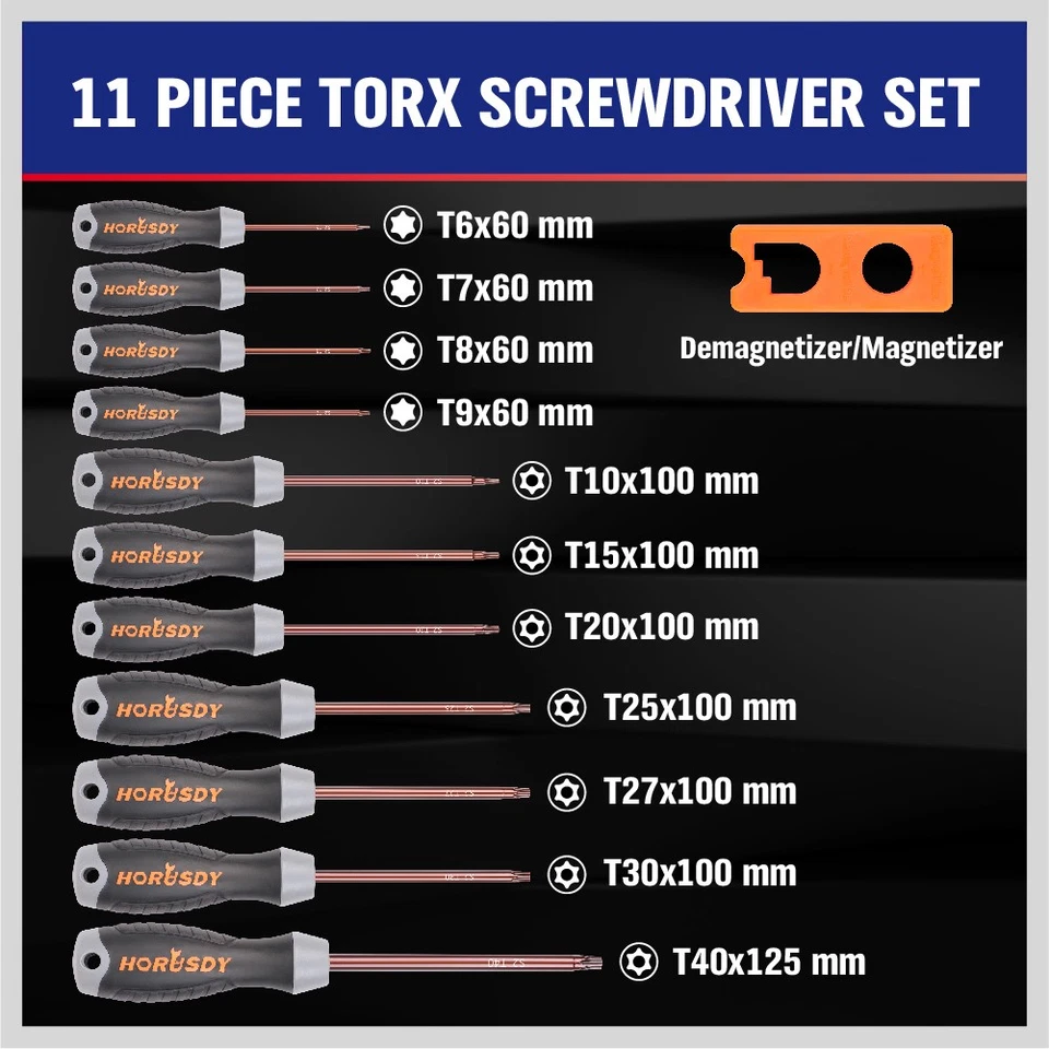 12 PC Torx Screwdriver Set Magnetic Security Tamper Proof Star T6 - T40 S2 Steel - Image 2 of 4