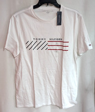 Tommy Hilfiger Men's White Chest Stripes Cotton Tee XM05124-100 Sizes M/L/XL