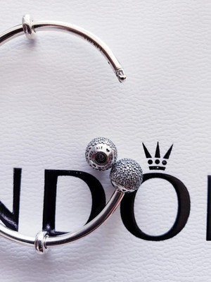 Authentic PANDORA Open Bangle CZ Silver Bracelet S925 ALE, NEW w