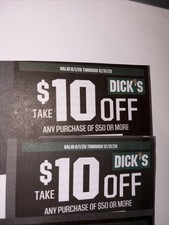 Two $10 Off $50 Dicks Sporting Goods (Dick&rsquo;s) Coupon Ticket