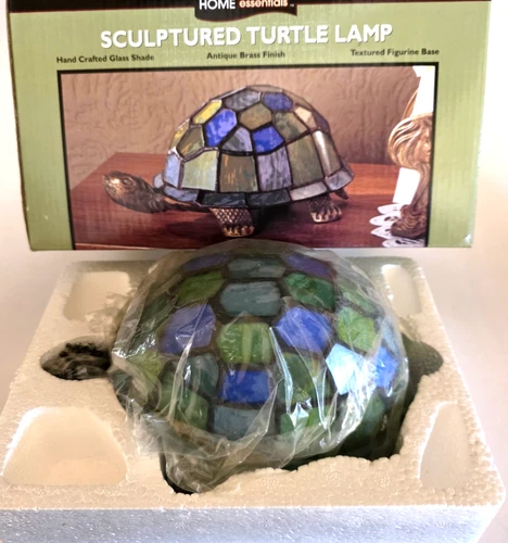 Vtg Tiffany Style Stained Glass Turtle Lamp Accent Desk Night Light NIB