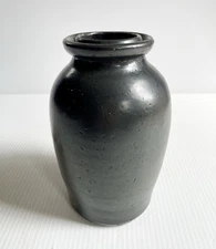 Antique Primitive Dark Grey Stoneware Clay Crock Canning Jar 8 Cup, Farmhouse