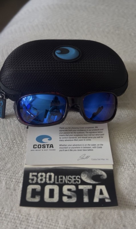 Costa Del Mar 580 Mirrored Blue Lens Wrap Full Rim Tortoise Sunglasses w/ Case