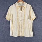 BeMe Shirt Womens 16 Plus Yellow Top Button Up Linen Piping Formal Career Z123