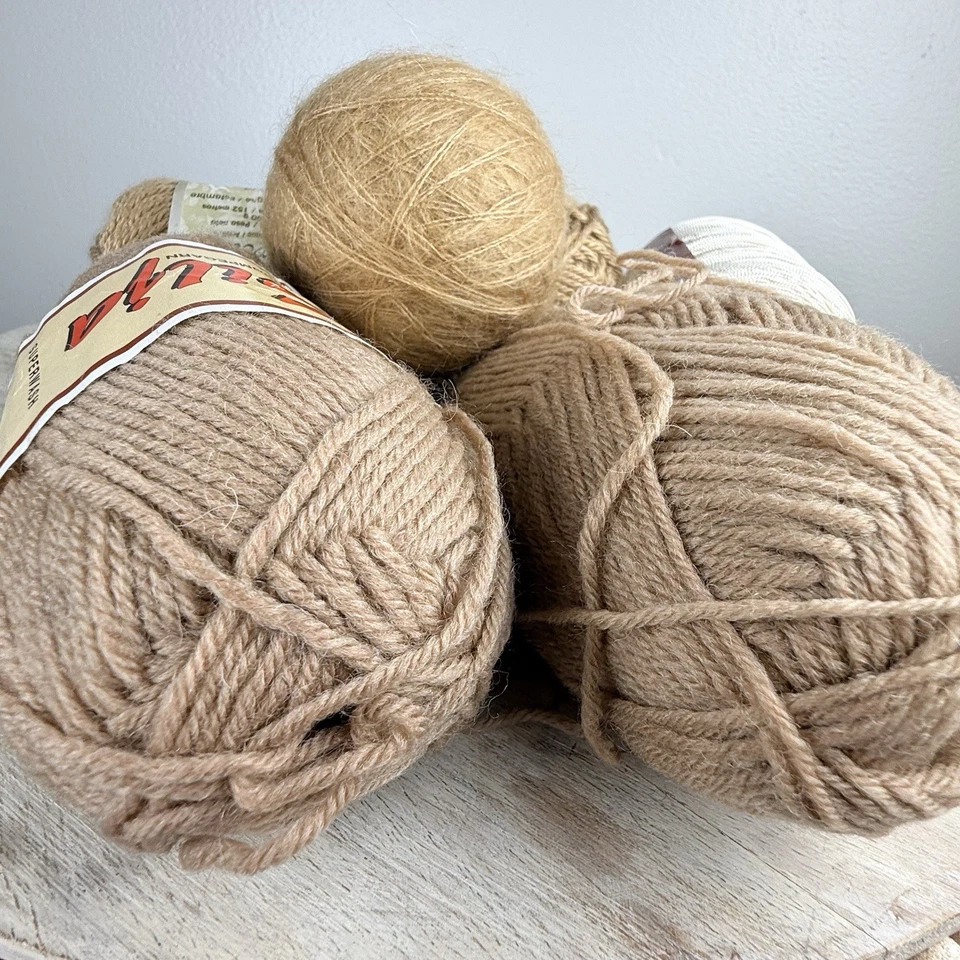 Yarn Lot Of 5 : 1 Satin 2 Wool & 1 Ball Of Cashmere 1 Twine Cream Or Beige Mixed - Image 2 of 4