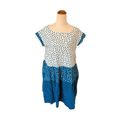 Gorman x Camille Walala It's All Rice Blue White Cotton Smock Dress Sz M