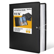 Nicpro 11x14 Art Portfolio Folder, 30 Pockets Display 60 Pages 11x14", Black