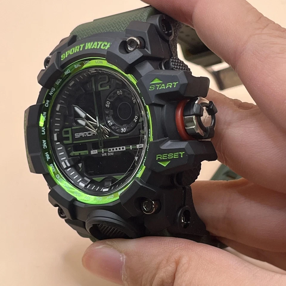 SAMDA Sport Watch Mens Black Green Digital Analog Alarm 50M Water Resistant 3133 - Image 4 of 4