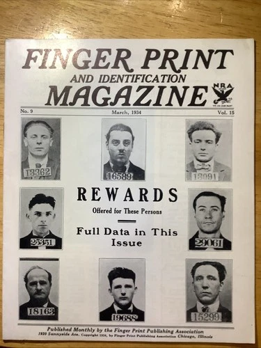 1934 RARE Finger Print magazine ~ Rewards Offered For Most Wanted ~ Forensics