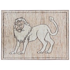 5'2"x7' Irish Brown Moroccan Weave with Lion Design Wool Hand Knotted Rug 2518