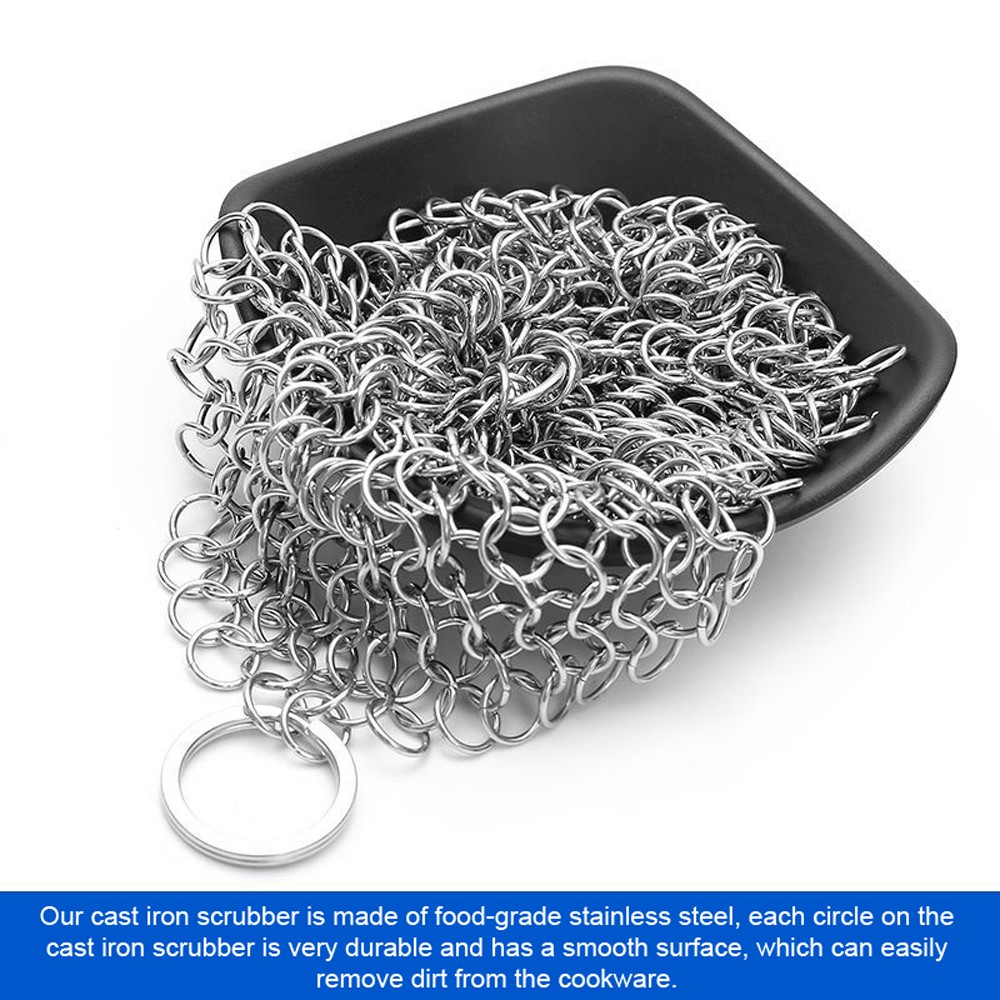 Stainless Steel Chainmail Scrubber Cast Iron Cleaner For Skillet Wok Pan Kitchen