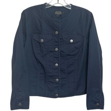 Pendleton Trucker Jacket Womens Navy Blue Collarless Cotton Twill Minimalist PM