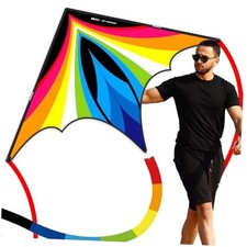 Triangular-Shaped Kite - Easy to Control, with 1.4m Charger Delta Kite -Rainbow