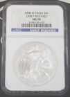 2008 US Silver Eagle "Early Releases"- 1 oz .999 Fine Silver - NGC MS70 -132