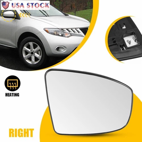 Front Passenger Heated Mirror Glass w/ Back Plate Fits Nissan Murano 2009-2014