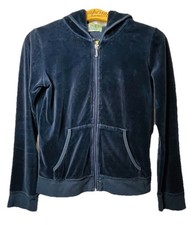 Juicy Couture VINTAGE Women Large Black Velour Zip Up Hoodie Track Y2K Princess