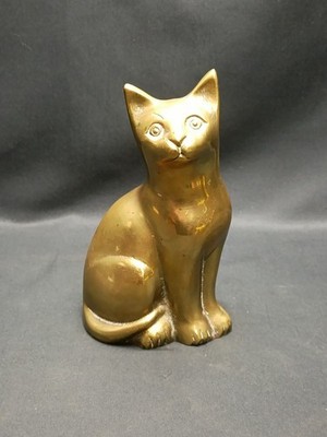 Vintage Messing sitzende Katze mit natürlicher alter Patina gewichtet wunderschön Unikat